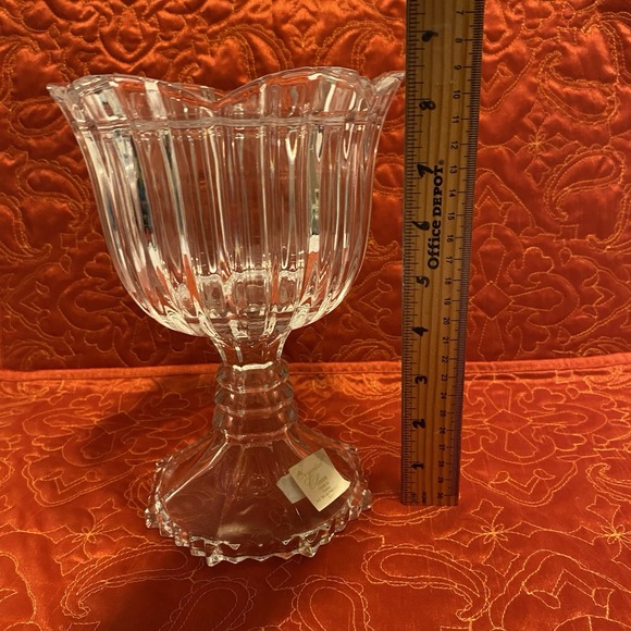 Antique Japanese Crystal Candle Holder/Bowl scalloped edge 8.5" - Picture 2 of 7
